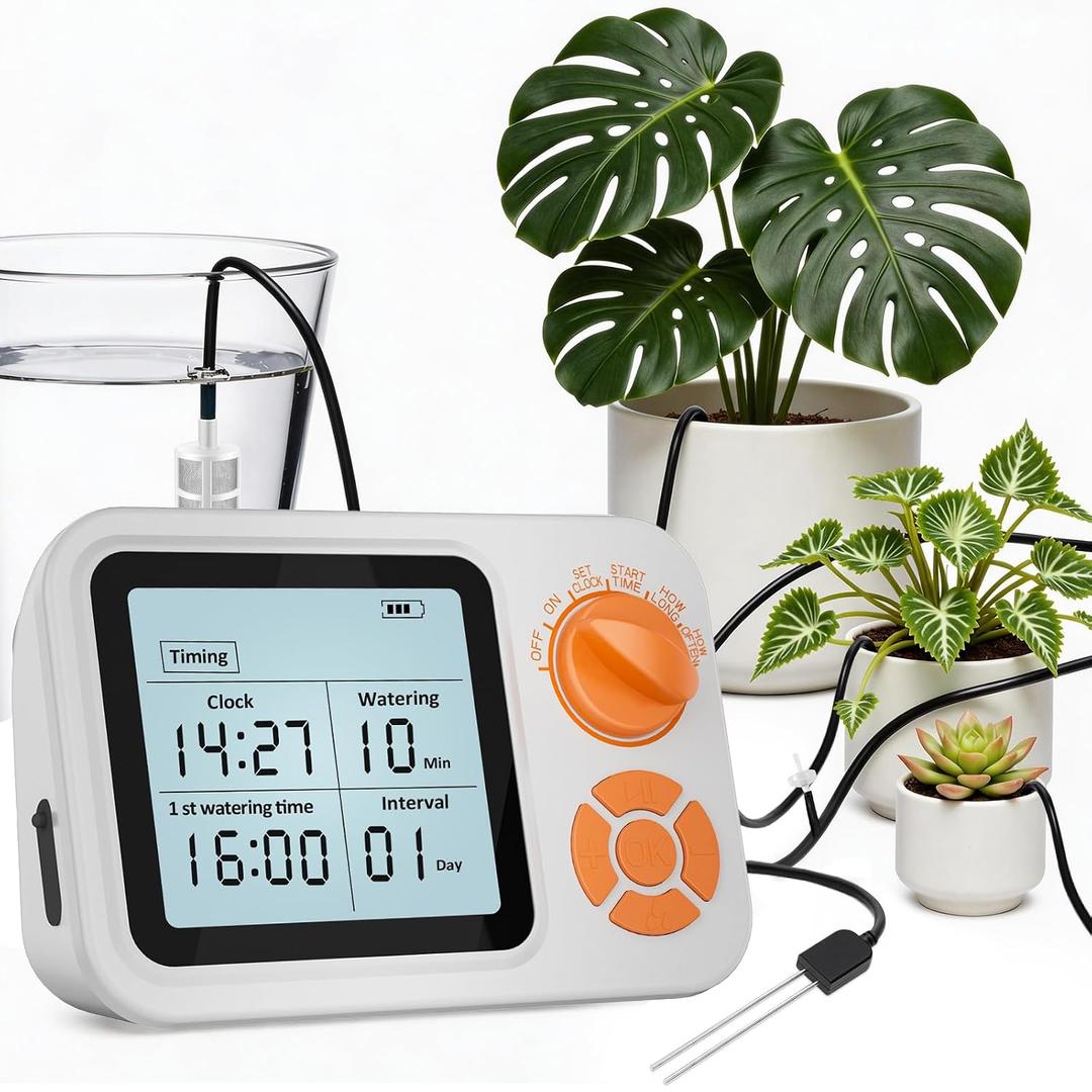 Automatic Watering System for Potted Plants, Indoor Auto Plant Waterer with Programmable Timer, Soil Moisture Sensor self Watering Device for 15 Plants, Ideal for Travel, Vacation, Away, 33 feet
