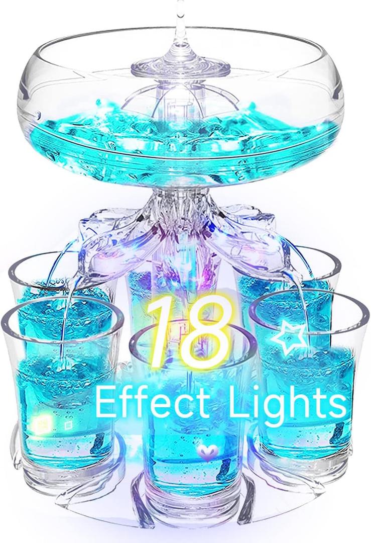 Zcvtbye Party Drink Shot Dispenser with 6 Shot Glasses Set - Acrylic Touchless Liquor Dispenser and Holder Shot Pourer for Beverage | Cider | Cocktail - Fun Bar Accessories Home Gifts (V2 LED)
