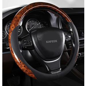 KAFEEK Wood Grain Steering Wheel Cover Microfiber Leather Universal 14 1/2-15 inch, Car Steering Wheel Cover Men Women, Comfortable, Anti-Slip, Odorless, Brown