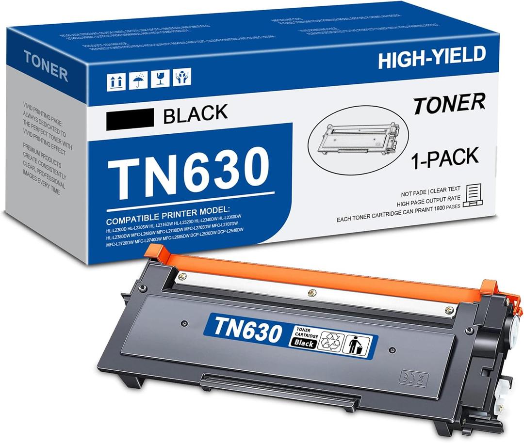 TN-630 TN630 Toner Replacement for Brother TN630 Toner Cartridge Black to use with HL-L2300D HL-L2380DW HL-L2320D DCP-L2540DW HL-L2340DW HL-L2360DW MFC-L2720DW Printer, 1-Pack