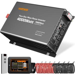 Pure Sine Wave Inverter 4000 Watt,12V DC to 120V AC Inverters,Surge 7000 Watt for RV,Truck,Solar,Home,Power Inverter with Dual Remote Control,35A Hardwire Port,4 AC Outlets, 36W USB-C, 5V 3.6A USB