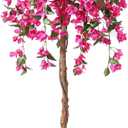 Laiwot 4FT Artificial Tree Tall Potted Fake Bougainvillea Trees for Outdoor Indoor Office Wedding Home Decor Lifelike Faux Plants with Wood Trunk and Pink Flowers