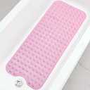 Linoows Bathtub and Shower Mats, Extra Long Non-Slip Bath Tub Mat 39 x 16 Inch, Machine Washable Bathmat with Suction Cups & Drain Holes for Bathroom Floor, Pink