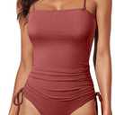 Aleumdr Women's Ribbed One Piece Tummy Control Swimsuit Cheeky Tie Side High Cut Bathing Suit Swimwear (X-Large, Mineral Red)