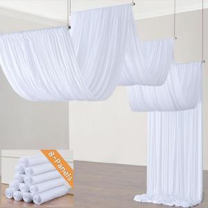40ft20ft White Ceiling Drapes for Weddings Parties,8 Panels 520ft Long Ceiling Curtain for Tent Canopy,Wrinkle Free Silk Easy to Draping&Hang White Drapes for Event Church Stage Photo Bedroom