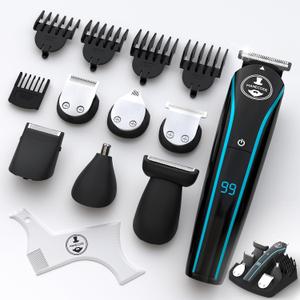 MANECODE Beard & Hair Trimmer for Men Self-Sharp Blades USB-C, Waterproof, LED Display Multi-Grooming Kit