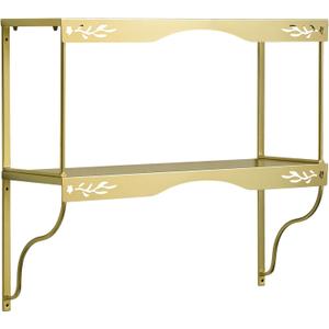 Elegant Gold Wall Shelf 2 Tier Decorative Metal Storage Floating Shelf with Openwork Floral Pattern, 20" x 24", 24.02" x 20.28"