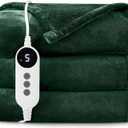 HYLEORY Heated Electric Blanket Throw, 2-Layer Cozy Warm Flannel 50" x 60", Heating Blanket with 9 Heating Levels, 2/4/6/10 Hours Auto Off, Fast Heating Winter Blanket, Green
