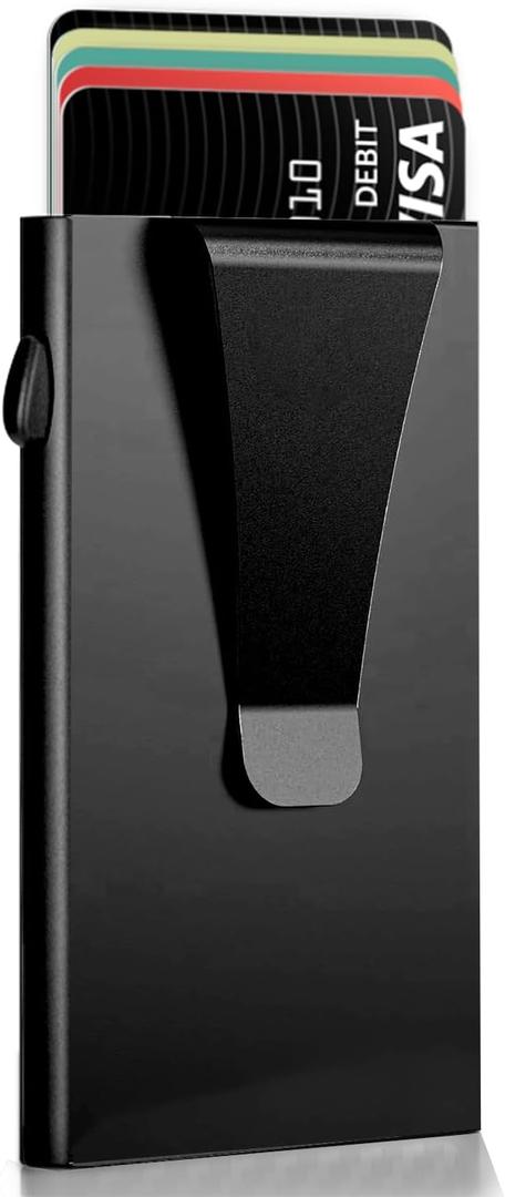 Pop Up Stealth Wallet with Money Clip - RFID Blocking Minimalist Wallet for Men, Aluminum Metal Wallet Slim Mens Wallet for Everyday Use and Travel Use (Black)