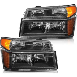 Headlight Assembly for Chevrolet Colorado 2004-2012 for GMC Canyon 2004-2012 for Isuzu i-280 2006 Black Housing Amber Reflector Clear Lens Driver and Passenger Side Headlamp