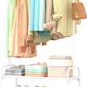 Sakugi Clothes Rack - Clothing Rack with 2-Tier Shoe Rack and Anti-Slip Stopper, Shoe Organizer for Entryway, Bedroom, or Laundry, White, 29"  12.2"  59.3"