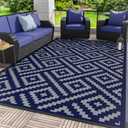 GENIMO Outdoor Rug for Patio Clearance, 10'x14' Waterproof Camping Mat, Reversible Plastic Straw Rugs for RV, Camper, Balcony, Backyard, Picnic, Deck (Blue & Grey)