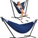 SUNCREAT 2-in-1 Convertible Backyard Fabric Hammock with Stand, Large Hammocks for Outside, Dark Blue