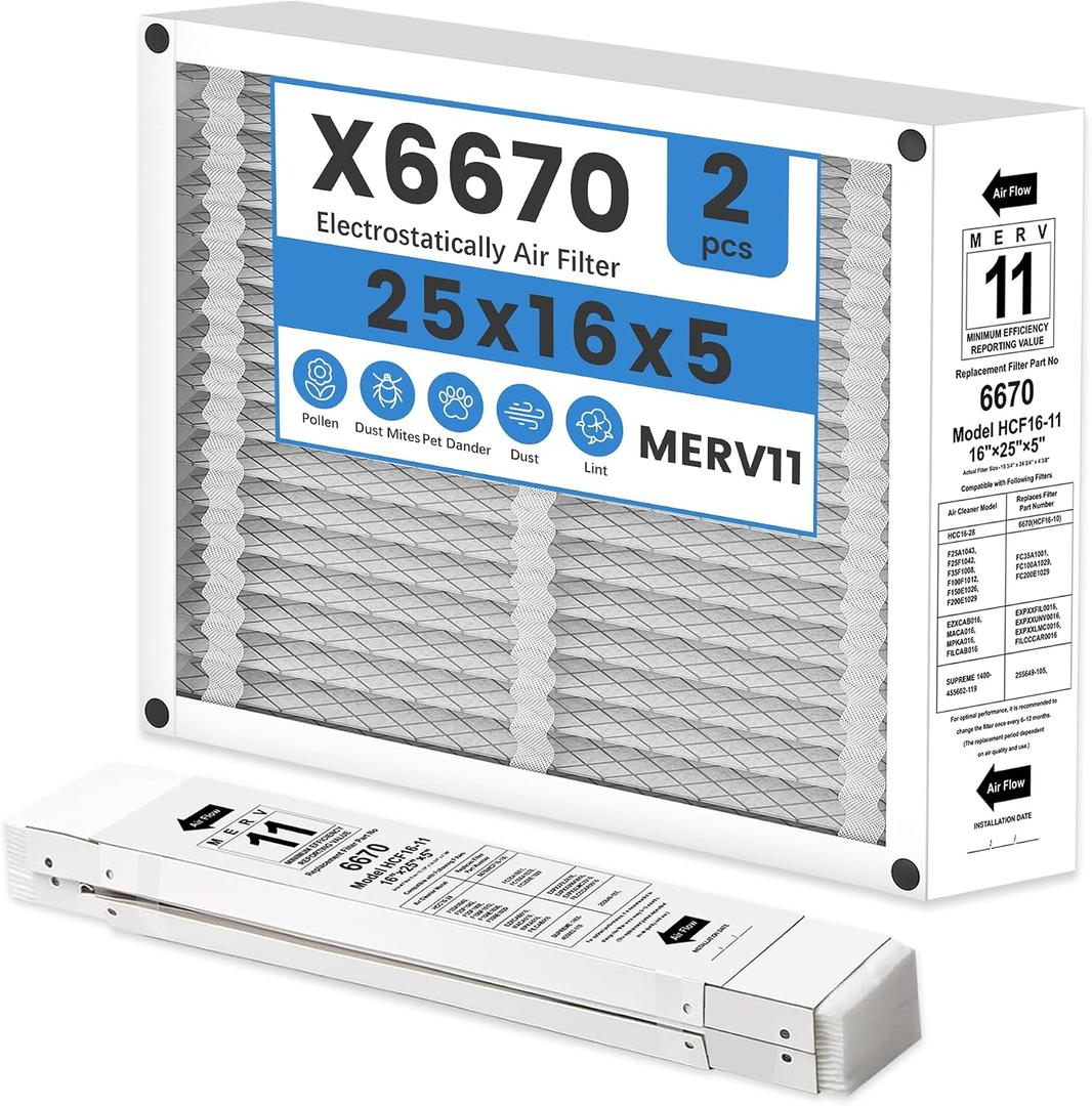 X6670 16x25x5 Replacement Air Filter for Lennox X6670, HCF16-11, HCF16-10