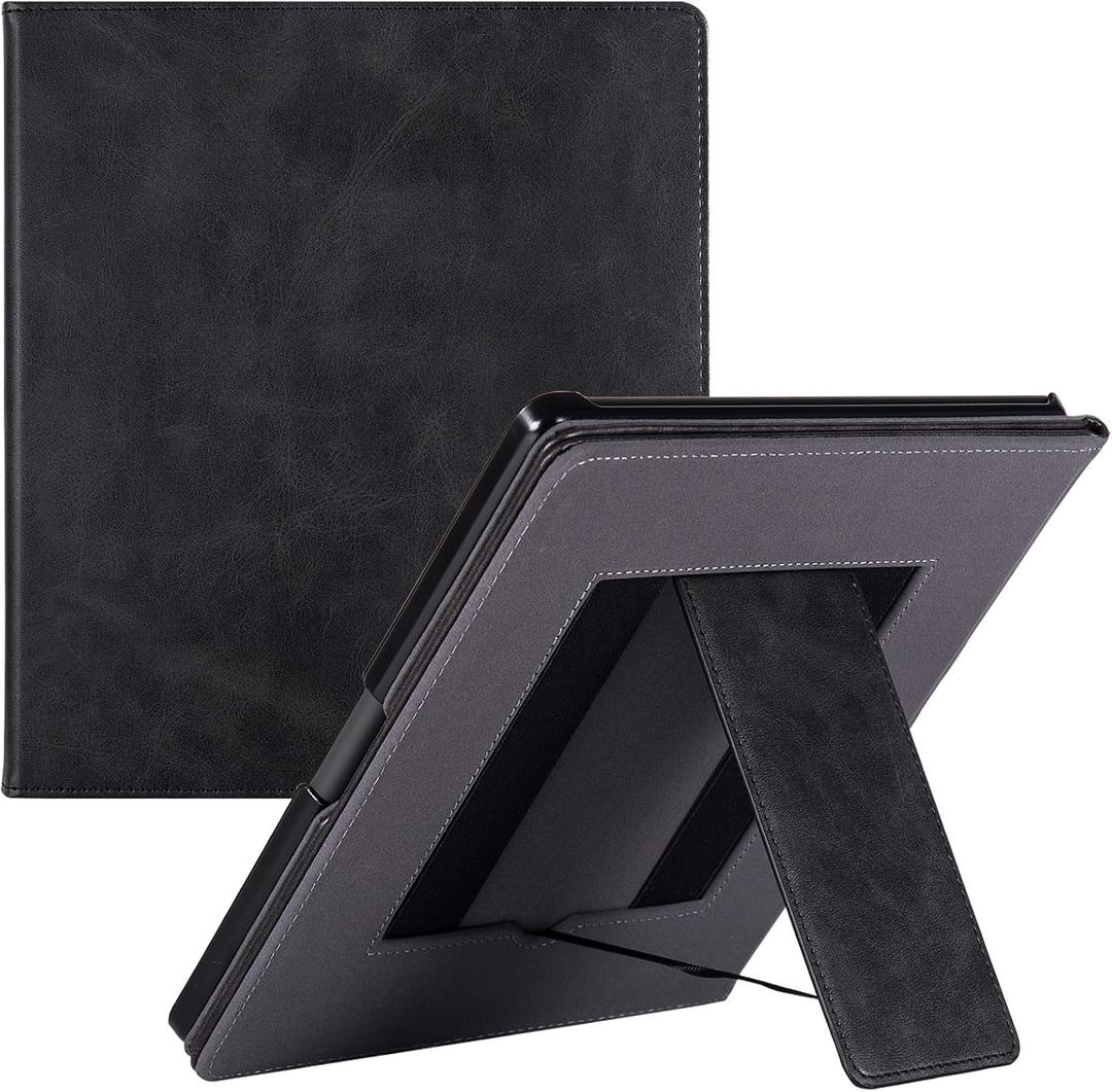 BOZHUORUI Case for Kindle Scribe | Built-in Pen Holder/Foldable Stand & Hand Strap | with Sleep/Wake | Book Folio Style | Vegan PU Leather Sleepcover fit 10.2" Amazon Scribe 2022/2024 (Rock Black)
