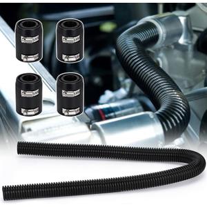 Hypertune Universal 48" Stainless Steel Radiator Flexible Coolant Water Hose Kit With 4pcs Clamp Black