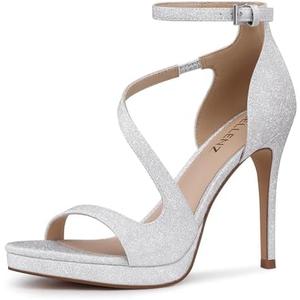 CELLENZ Stiletto Women High Heels: 4.3 Inch Comfortable Heels Prom Party Wedding, Peep Toe Platform Heels, Black White Silver Gold Strappy Heel Sandals Size 9.5