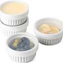 LE TAUCI Ramekins with Silicone Lids, 4 OZ Ceramic Souffl Dishes, Ramekin Bowls for Crme Brle, Dessert, Dips, Oven & Microwave Safe, Set of 4, White