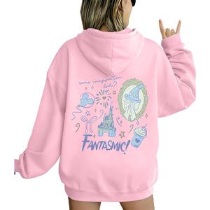 FASHGL Magic Kingdom Sweatshirt for Women Castle Graphic Zip Up Hoodies Oversized Family Vacation Shirts Long Sleeve Pullover (Medium)
