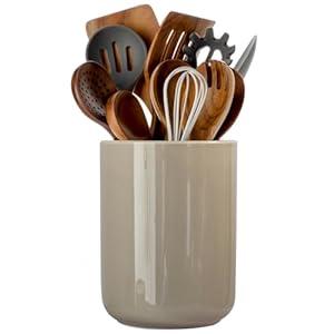 Kitchen Utensil Holder, Large Utensil Holders for Countertop,Ceramic Utensil Crock, Deep and Stable, Cooking Utensil Holder, Embossed Pattern (Black) 6.3''*5.3