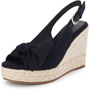 Coutgo Women's Peep Toe Wedges Heels Slingback Espadrille Platform Sandals Side Bowknot Casual Shoes (Size 8.5, Black)
