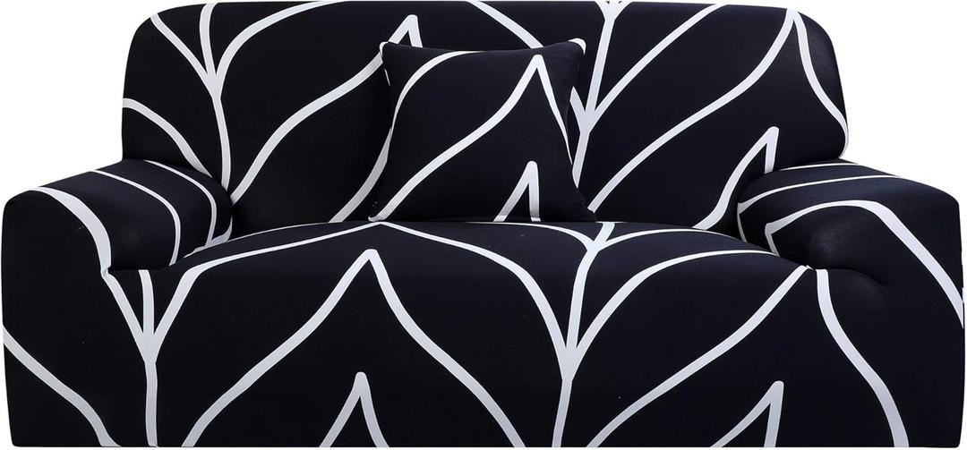 uxcell Stretch Sofa Cover Printed Couch Slipcover for Sofas Loveseat Armchair Living Room Universal Furniture with One Pillowcase (Black White Branches, Medium)