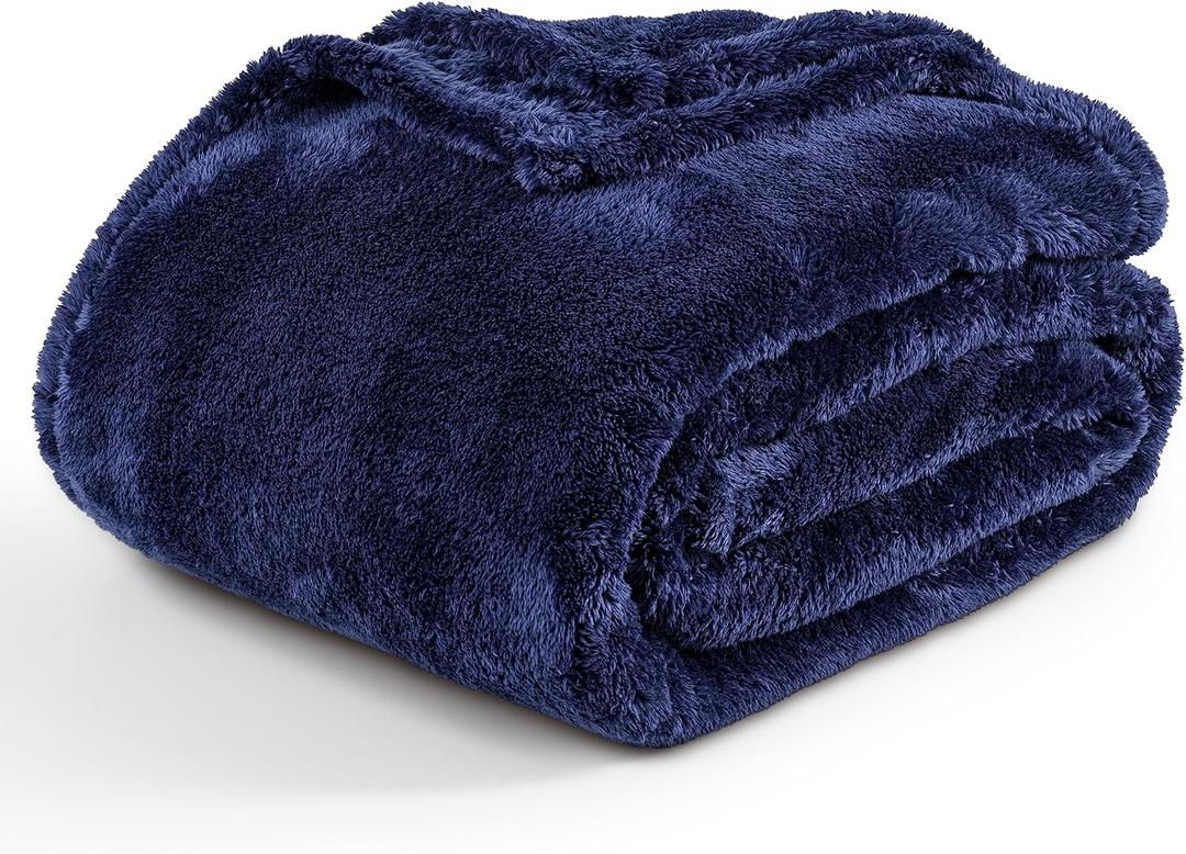 Berkshire Blanket Classic Extra-Fluffy Plush Blanket King Size, Soft Fuzzy Fluffy Long Hair Blanket for Couch Sofa Bed, Atlantis Dark Blue, 90x108 Inches