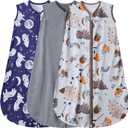 BSTOPPT 3 Pack Baby Sleep Sack 100% Rayon Cotton Baby Sleeping Bag 2-Way Zipper Toddler Wearable Blankets TOG 0.3. (Fox&Dinosaurs&Dark Gray, 18-24 Months)
