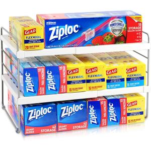 JUPELI Foil and Plastic Wrap Organizer, Expandable Kitchen Pantry Storage, Height Adjustable Cabinet Rack for Kitchen Organization, Aluminum Foil -3 Tier 9.8" to 15.6"L