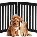 DUMOS Pet Gate for Dogs and Cats, 24 Inch 4 Panels Foldable Wooden Freestanding Dog Gate with Hinge Design, Indoor Portable Extra Wide Dog Fence Pet Barrier for Doorways, Stairs, Kitchen, Black