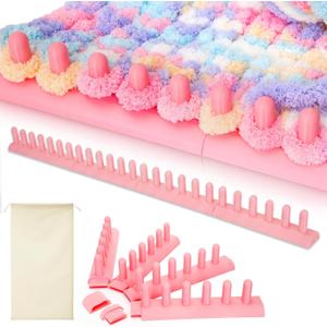 AceOrbit 44" Chunky Blanket Loom, Loom for Chunky Yarn, Detachable & Portable Design Hand Knitting Looms with a Flannel Storage Bag for DIY Throw Blankets, Beginner Friendly Yarn Craft (Light Pink)