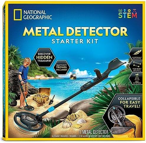 National Geographic Starter Metal Detector Kit for Kids - Kids Metal Detector with 7.4" Waterproof Coil & Trowel, Lightweight Gold Detector, Beach Detecting, Gift for Boys & Girls