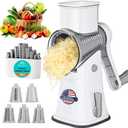 APSARAS USA Cheese Grater Hand Crank, Rotary Cheese Grater, 5 in 1 Rotary Grater, Cheese Shredder Replaceable Stainless Blades with Strong Suction Base, Easy to Clean Kitchen Gadgets with Storage Box (White)