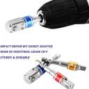 Impact Driver Socket Adapter Set 6 PCS- 1/4 3/8 1/2 Hex Shank 3PCS Swivel Impact Driver Bit Set Socket Holder+3 PCS Straight Drill Bit Adapter Attachments, Silver Drill Accessories-SCS6