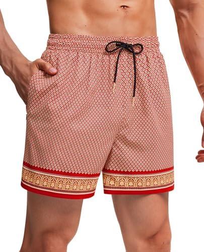 Gleeease Mens 5" Vintage Swim Trunks Bathing Suits with Mesh Lining Quick Dry Swim Shorts Men Swimsuits with Zipper Pocket, Size M