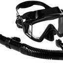 Cressi Pano 3 Panoramic Wide View Mask Dry Snorkel Set with Combo Snorkeling Bag, All Black