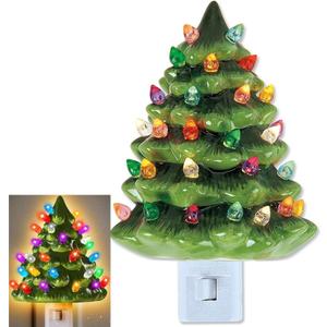 Jefuzh Christmas Tree Night Light - Plug-in Resin Vintage Decorative Wall Decor, Indoor Room Home Accessories, 360 Degree Swivel Plug (1)