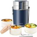 82oz Thermo Container For Hot Food, 3 Tier Wide Mouth Insulated Stackable Food Container, lunch box for Work Office Outdoors Picnic (BLUE)