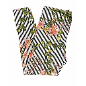 TC Lularoe Tall & Curvy Leggings Floral Lily Striped Black White