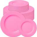 Prestee 50-pc Pink Plastic Plates - 25 Plastic Dinner Plate (10") + 25 Salad Small Plate (7") - Disposable Plate, Tea Party, Pink Party, Easter, Baby Shower Plates