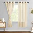 Hiasan Sheer Curtains for Living Room with Tieback, Airy Breathable Voile Textured Drapes Light Filtering Grommet Window Curtains for Bedroom, Kids' Room, Beige, W52 x L63, Set of 2 Soft Panels, Beige