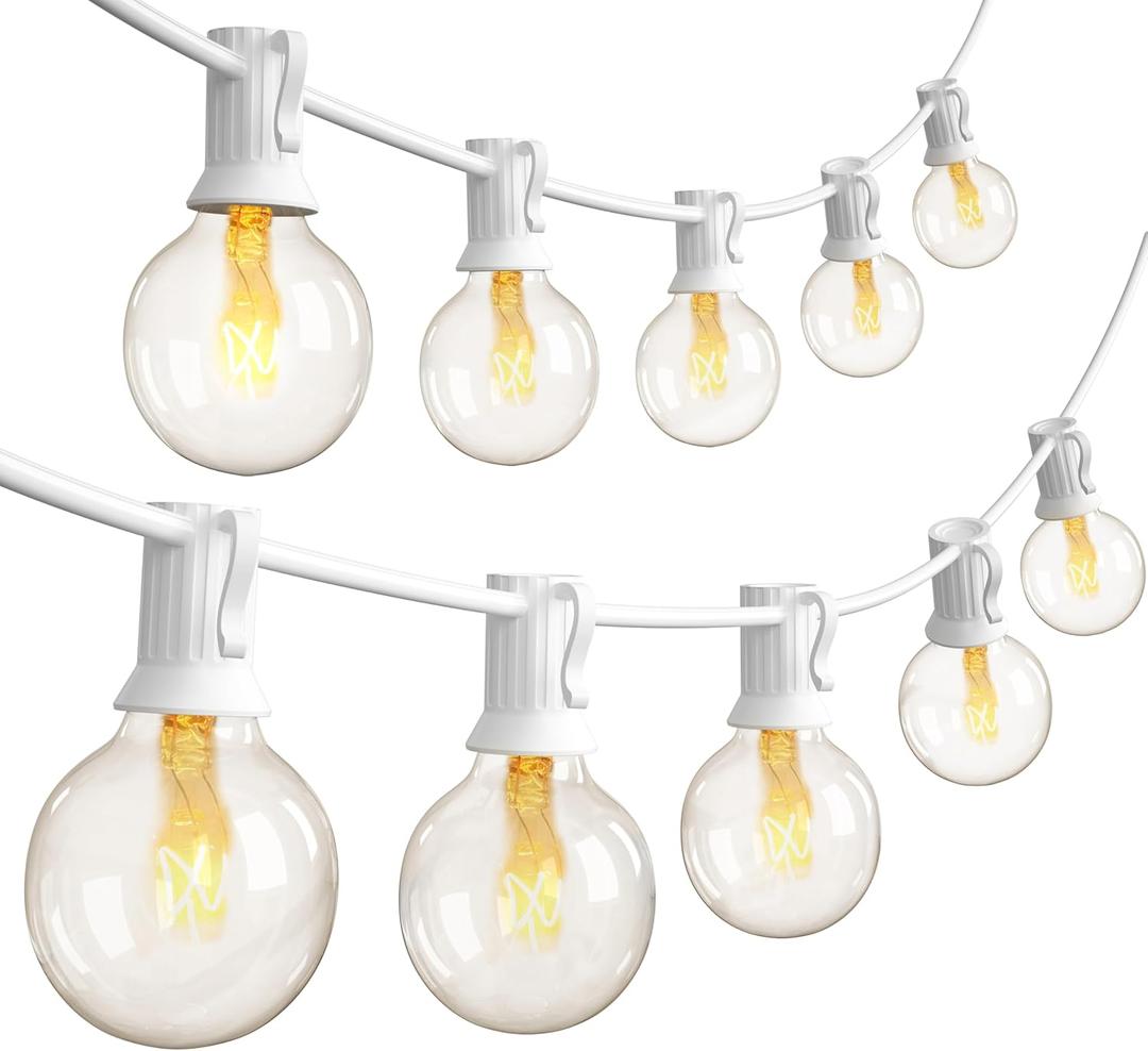 SUNSGNE 25FT Globe String Lights, G40 White Outdoor String Lights with 27 Clear Edison Bulbs (2 Spare) for Patio Balcony Decoration - White Wire