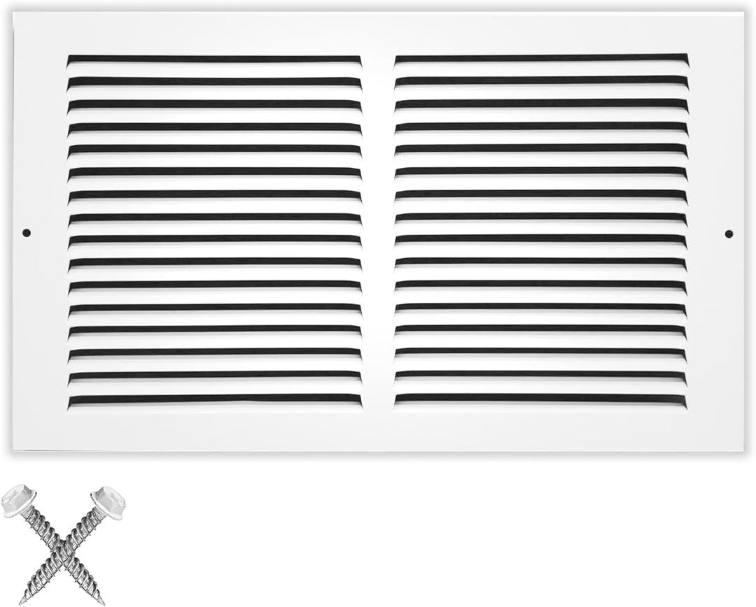 14" x 8" Baseboard Return Air Grille - HVAC Vent Duct Cover - 7/8" Margin Turnback for Flush Fit with Baseboard Work Grill - White [Outer Dimensions: 15.75" W x 9.75" H]