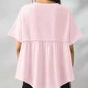 Ziesexy Oversized Babydoll Tops for Women Casual Short Sleeve Crewneck Peplum Shirt Loose Fit Summer T Shirts Pink (Pink, L)