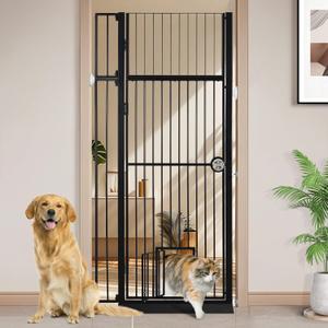 71 Inch Extra Tall Pet Gate with Cat Door, 30-37.5 Inch Adjustable Wide, Pressure Mounted Auto-Close Safety Pet Gate Walk Through Safety Cat Gate