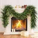 DEPMEM 9Ft Christmas Garland, Realistic Cedar Cypress Norfolk Pine Greenery Garland Faux Christmas Decorations for Mantle, Fireplace, Table, Stairs, Doors, Porch, Indoor Outdoor Christmas Decor