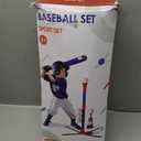 HYES 3-in-1 Baseball Set for Kids 3-5 - Tee Ball Stand, Hanging Tee, Ball Launcher and 6 Softballs - Adjustable Height, Indoor/Outdoor Sport Gifts for Boys Girls, Blue
