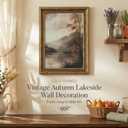 Gold Framed Vintage Autumn Landscape Canvas Wall Art Rustic Moody Lakeside Wall Decor Picture Autumn Lake River Nature Meadow Poster Print for Living Room Bedroom Bathroom Home Decoration 16x24in