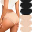 Knowyou Cotton Underwear for Women Cheeky Bikini Womens Underwear Pack Sexy Lace Wasit Hipster Brief Panties for Ladies