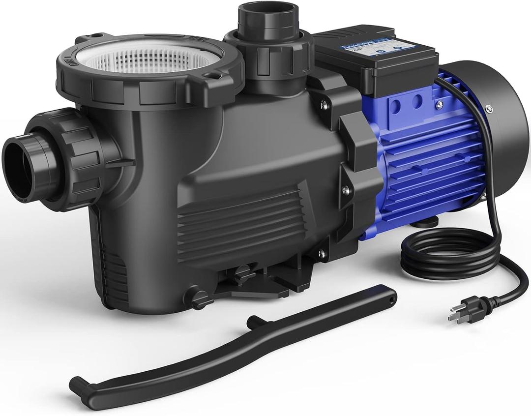 AQUASTRONG In/Above Ground Pool Pump, 2HP Single Speed, 115V, with High Flow 8917 GPH, Powerful Self Primming Swimming Pool Pumps with Filter Basket